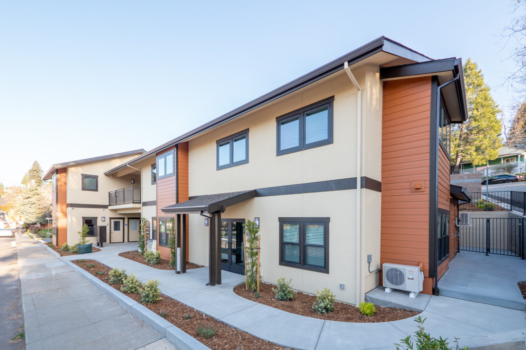 View of the exterior of a newly constructed apartment complex 